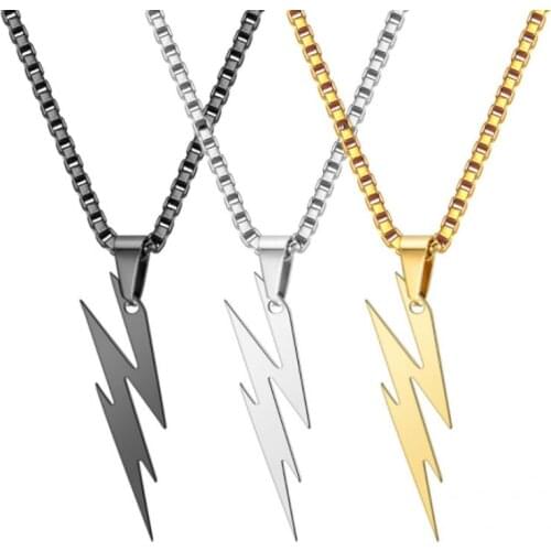European and American Mens Trendy Brand Necklace Lightning Pendant Hip Hop Stainless Steel Jewelry
