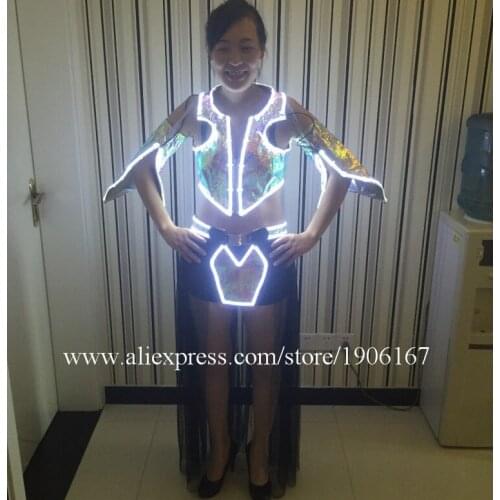 Hot Fashion Led Flashing Luminous Light Up Sexy Lady Dress Suit Costume Dance Wear For Women LED Clothing With Wireless Control