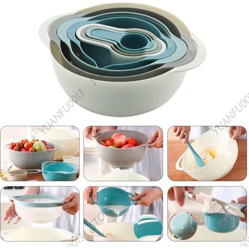 8PCS Mixing Bowls Set Rainbow Stackable Combined Measuring Cup Kitchen Mixed Salad Bowl Home Cooking Baking Knead Dough Tool