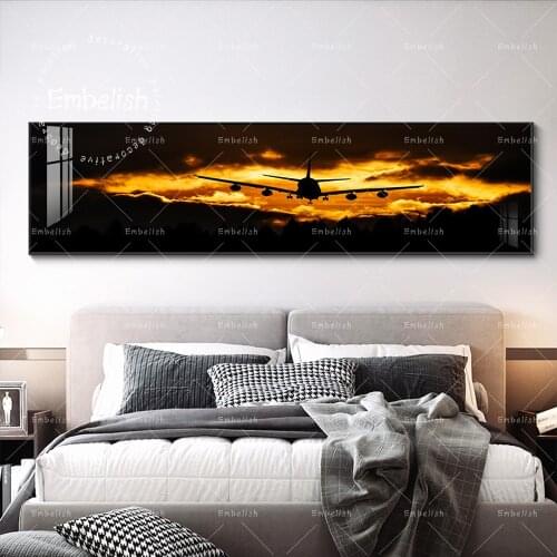 1 Pieces Airplane Fly Into Cloud Sunset Landscape Wall Art Pictures For Living Room Home Decor Posters HD Print Canvas Paintings