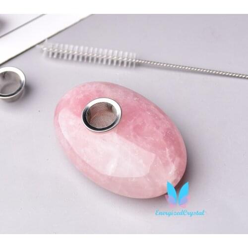 Natural Rose Quartz Portable Crystal Pipe Healing Tobacco Wand Smoking Polished