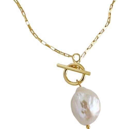 Gold Color Long Chain Pearl Pendant Necklace,2021 Fashion Baroque Style Necklace,Temperament Jewelry for Women