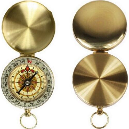 Portable Pocket Brass Gold Compass Outdoor Camping Hiking Copper Noctilucence Display Navigation Compass