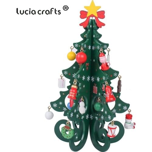 Lucia Crafts 1 Set Wooden Christmas Tree Ornaments DIY Home New Year Decor Creative Christmas Gifts H0302