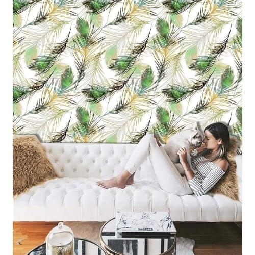 17.7”×394” Peel and Stick Wallpaper Feather Contact Paper Self Adhesive Vinyl Film for Wall Cabinet Shelf Drawer Liner