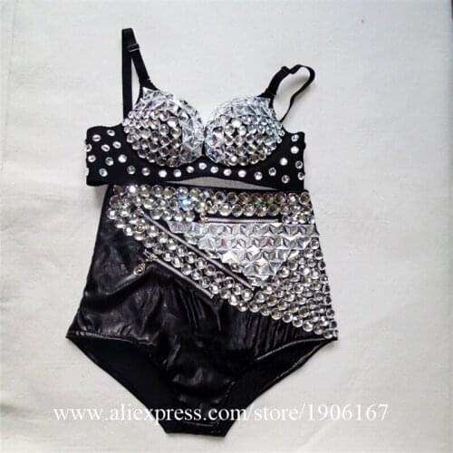 Sexy Lady Shiny Sequined Bra Rhinestone Short Nightclub Party Sexy Evening Mirror Outfit Stage Performance DJ Dancer DS Clothes