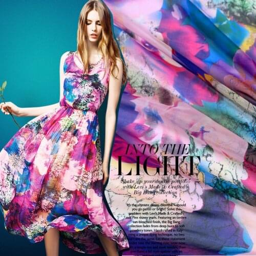 Telas Women Dress Super High-end French Lace Digital Printed Chiffon Wide 100% Natural Silk Fabric Woven Tissus Wholesale Retail