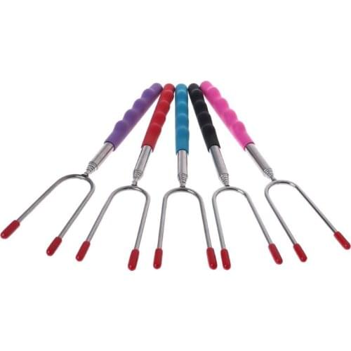 Telescoping BBQ Fork Roasting Sticks Marshmallow Hot Dog Smore Skewers Stainless Steel