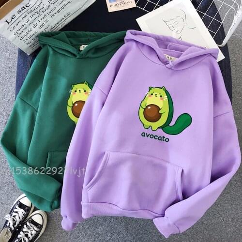 Kawaii Avocado Funny Print Hoodie Fashion Clothing Long Sleeve Sweatshirt Print Hooded Pullover Sweatshirt Women Men Tops Tee