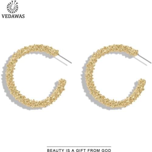 Vedawas Vintage Metal Maxi Big Round Hoop Earring for Women Wedding Trendy Gold Color Stud Earring Jewelry Party Gifts Wholesale