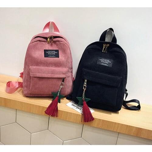 Corduroy Backpack For Women Fashion Canvas Tassel School Bags Female Zipper Shoulder Bags Travel Backpack Mochila Large Capacity