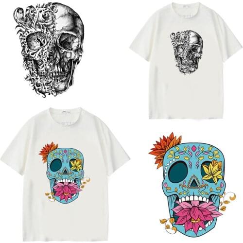 Skull Heat Vinyl Transfer For Clothing Diy Punk Thermal Stickers Iron On Transfers For Clothes Appliques For Washable T-shirt