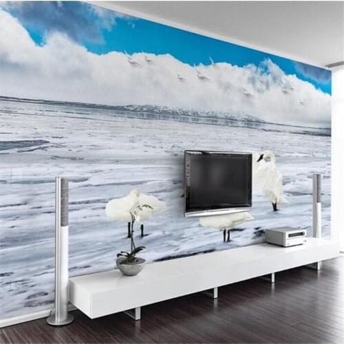 Wellyu Custom wallpaper Modern minimalist snow mountain sea scenery swan television background wall wall paper 3d behang