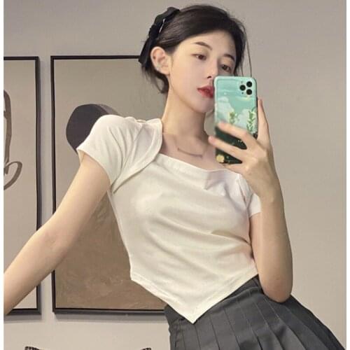 Women Short Sleeve T-Shirt Summer Irregular Niche Slimming Tee Shirt Womens Clothing