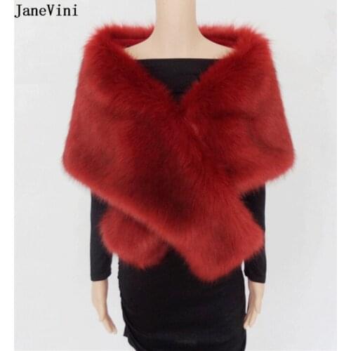 JaneVini 2019 Elegant Burgundy Wedding Wraps Faux Fur Coat Bridal Shawls Formal Party Shrug Winter Warm Bolero Women Cape Cloak