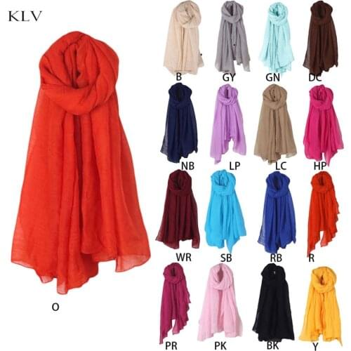 2020 Fashion New 16 Colors Women Long Scarf Wrap Scarves Vintage Cotton Linen Large Shawl Hijab Elegant Solid Black Red Whi