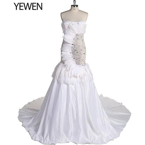 Newest Gorgeous Beadings Mermaid Maternity Dresses Women Sexy See Thru Strapless Long Photography Dress With Feathers YEWEN