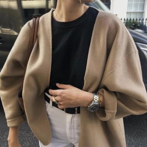 Women Coat Curved Contour Lace-up Waist Wool and Cashmere Blend Double-faced Short Coat Woolen Coat