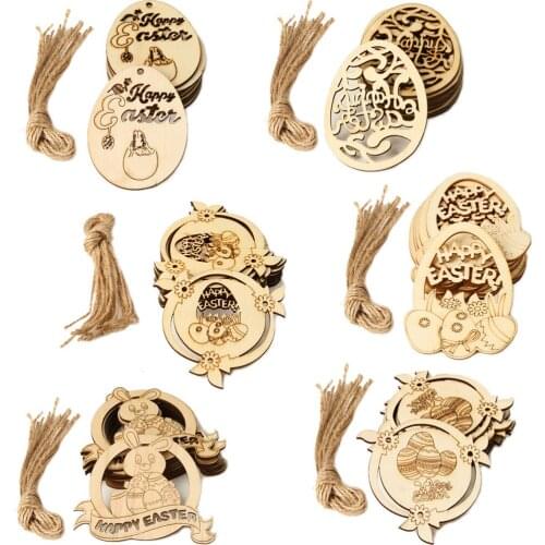 10PCS 2021 Easter Crafts Easter Decorations Egg Wooden Ornament Easter Decorations Home Rabbit Wood Happy Easter DIY arts gift