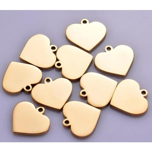 Wholesale 10pcs Stainless Steel 15mm Heart Charms Blank DIY Tags Pendant Necklace Jewelry Accessories Pet IDTag Charm 3 Colors