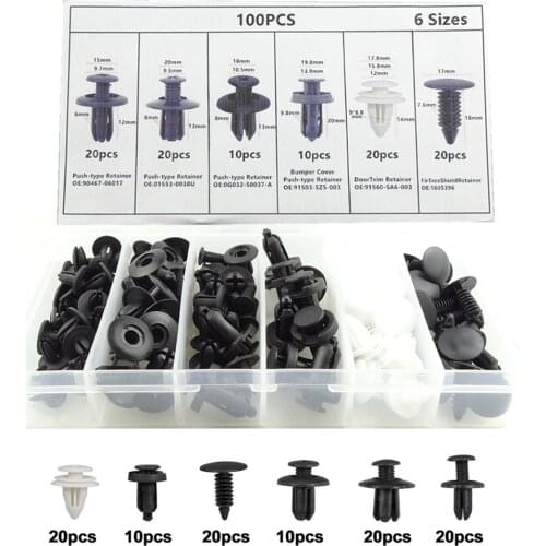 100pcs Mixed Auto Fastener Clip Car Body Push Retainer Pin Rivet Bumper Door Trim Panel Retainer Fastener Kit Car Accessories