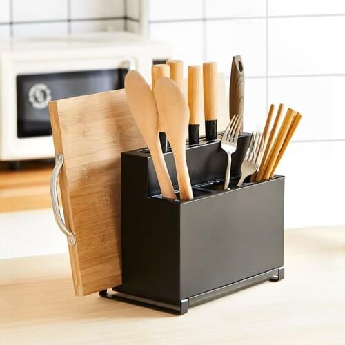 304 Stainless Steel Stand 3 in 1 Kitchen Storage Rack Knives Holder Cutlery Box Cutting Board Organizer with Drainer Container