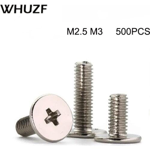 500pcs CM M2 M2.5 M3 M4 Nickel Plated Steel Cross Phillips Ultra Thin Super Low Flat Wafer Head Screw Bolt for Laptop Computer