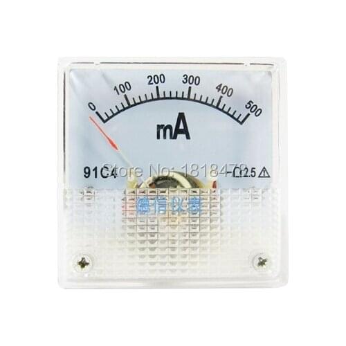 91C4 DC 0-500mA Class 2.5 Accuracy Analog Ammeter Amperemeter Gauge 45*45mm