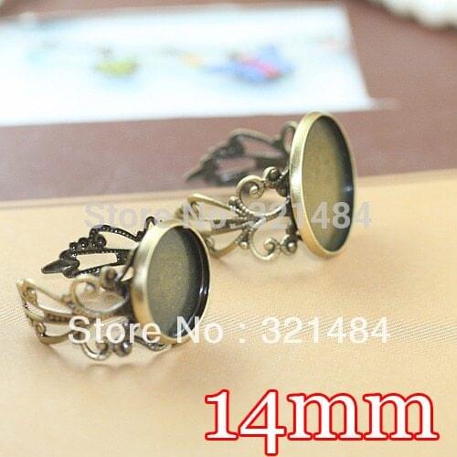 Antique bronze 200pcs Filigree Cap 14mm Setting Brushed Adjustable Ring Blank/ Ring Base