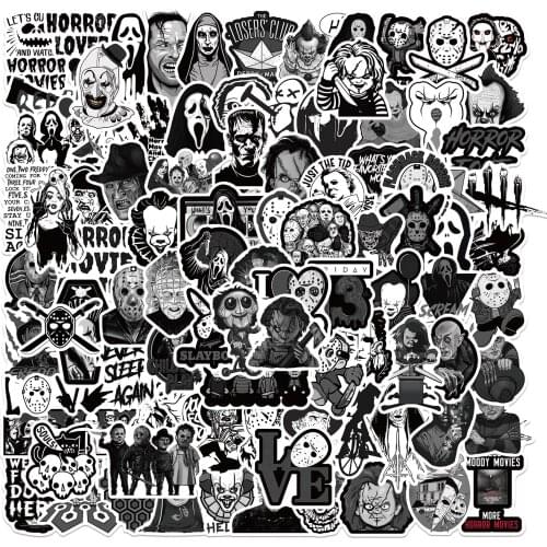 10/50/100PCS Horror Black and White Style Clown Graffiti Stickers Toys Thriller DIY Guitar Trolley Case Skateboard Laptop