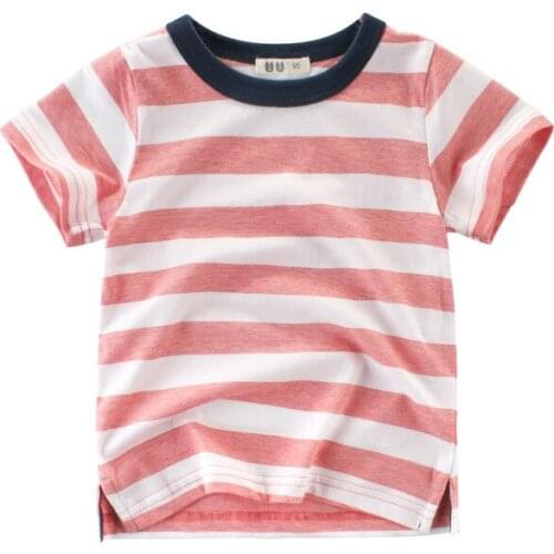 Children Summer Clothing Baby Boys & Girls Short Sleeve T-shirts 100% Cotton Tops Kids Striped T Shirt For Boys Girls 2-8 Years