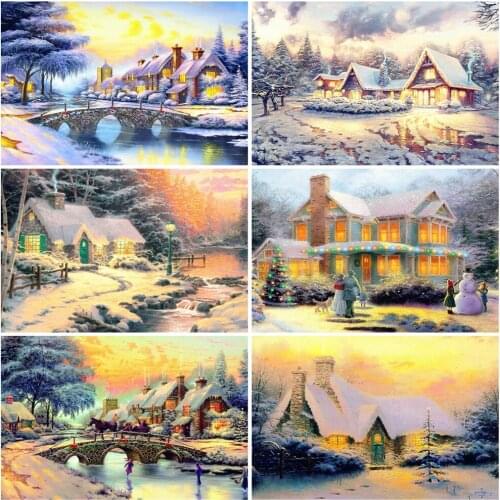 EverShine 5D DIY Diamond Painting Winter Cross Stitch Kits Diamond Embroidery Landscape Picture Rhinestones House Home Decor