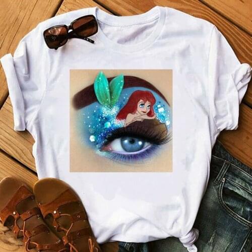 T-shirts Mermaid summer top Eye shadow harajuku kpop white t shirt women punk korean 90s aesthetic clothes ladies tops tshirt