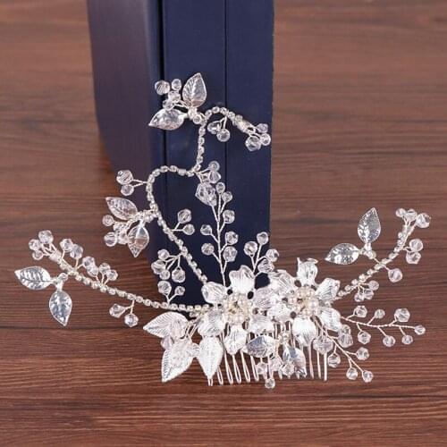 Pearl Flower Hair Comb For Bride Tiara Wedding Hair Accessories Bride Headbands Rhinestone Flower Leaf Hair Comb Headband