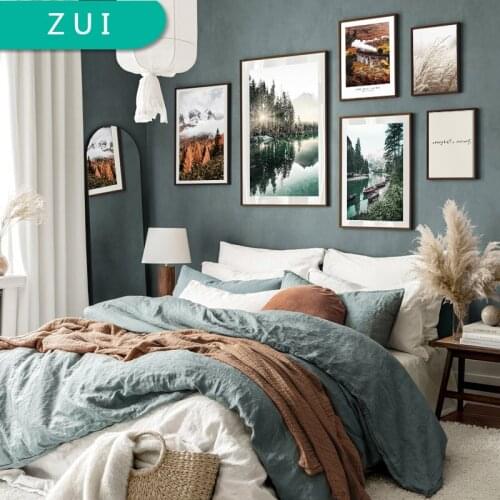 Mountain Lake Boat Canvas Poster Nordic Forest Sunshine Nature Landscape Art Print Painting Scandinavian Picture Room Decoration