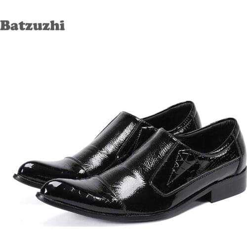 Batzuzhi Italian Leather Mens Dress Shoes Vintage Pointed Toe Black Leather Business Shoes Men Formal Zapatos Hombre, EUR38-46