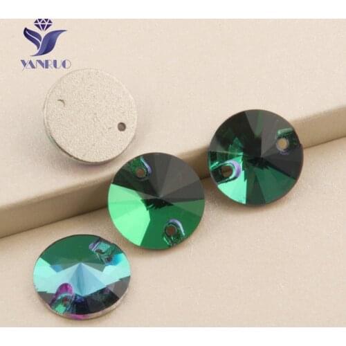 YANRUO 3200 Rivoli Emerald Sew On Stones Flat Back Round Sewn Rhinestone Sewing Stones For Rhinestones Clothes
