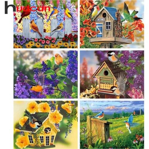 Huacan Diamond Rhinestones Paintings Bird House 5D Diamond Mosaic Embroidery Animals Crafts Gift Pictures For The Home