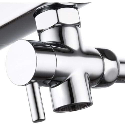 Basin faucet, one inlet and two outlet valves, washbasin faucet manifold, internal 22 and external 24 interface conversion valve