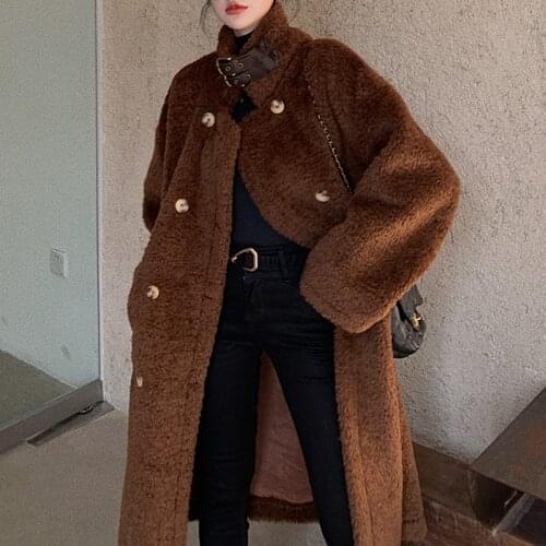 2020 Winter Autumn Womens Long Coats Fashion Faux Fur Thick Warm Ladies Retro Teddy Jacket Female Plush Oversize Loose Outwears