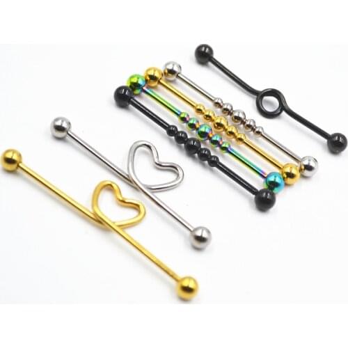 Lot 50pcs Free Shippment 14g Surgical Steel Industrial Ear Barbells Body Jewelry Ear Piercing Jewelry Earring Scaffold