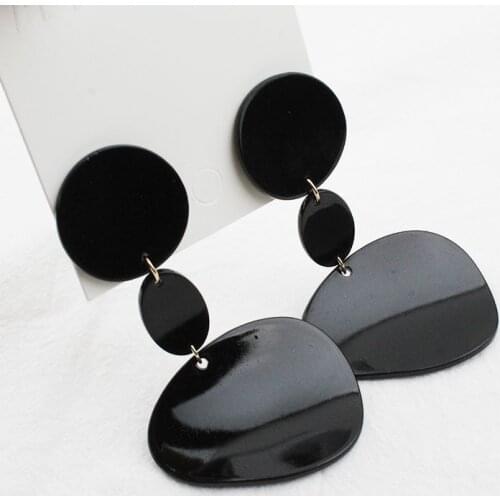 Statement Geometric Black Acrylic Big Drop Earrings For Women Girl Round Long Dangle Earrings Fashion Jewelry Accessories