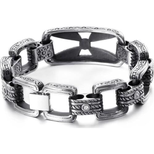 Mans Jewelry 18.5mm Vintage Cross Bracelet Men Stainless Steel 316L Cruz Charm Geometric Link Chain Bracelets JB111169-BD