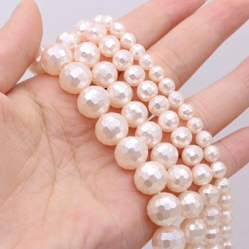 Natural Light Pink Shell Pearl Beads Round Faceted Loose Beads 14'' For Jewelry Making DIY Bracelets Necklace 6/8/10mm Wholesale