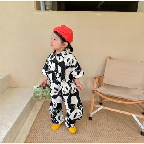 2021 new stylish girls boys printed overalls fashion summer cotton kids jumpsuit