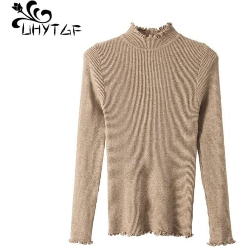 UHYTGF New Sueter mujer invierno Knitted Sweater Woman Autumn Wooden ear Turtleneck Sweater Ladies Elasticityr Warm Sweater 560