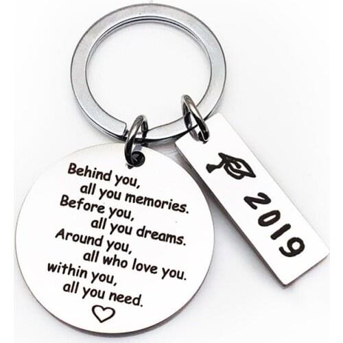 Oeinin Simple Keychain Men Behind You All You Memorie For Women Personality Keyring Key Chain Zinc Alloy Stainless Steel Brelok