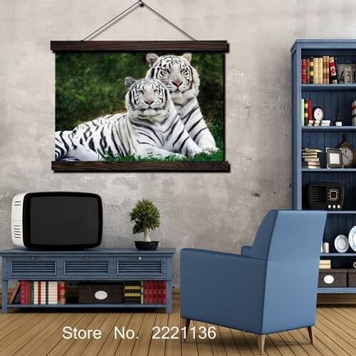 The couple White Tiger Scroll Painting Modern Home Framed Hanging Wall Decoration Artworks in High Definition Print Poster