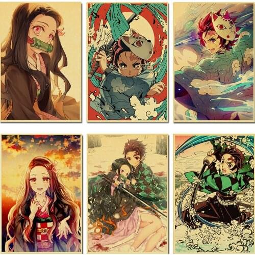 Anime Posters Demon Slayer Poster Retro Poster Canvas Painting Home Decor Wall Art Picture Photos for Childrens Room Decoration