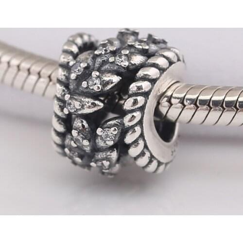 Authentic S925 DIY Jewelry Dazzling Grain Swirls Charms fit Lady Bracelet Bangle Gift Clear CZ